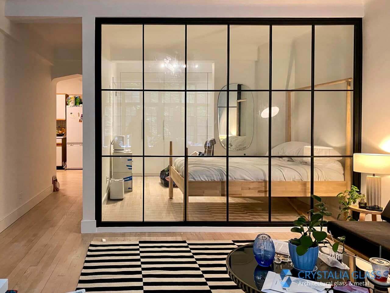 Interior glass office partition